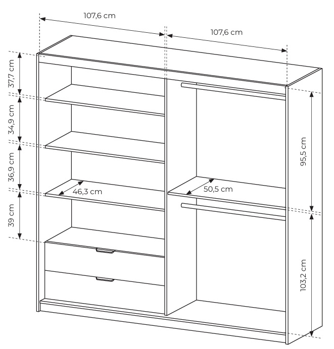 ALLI Szafa 220 z lustrem i lamelami - zdjęcie produktu